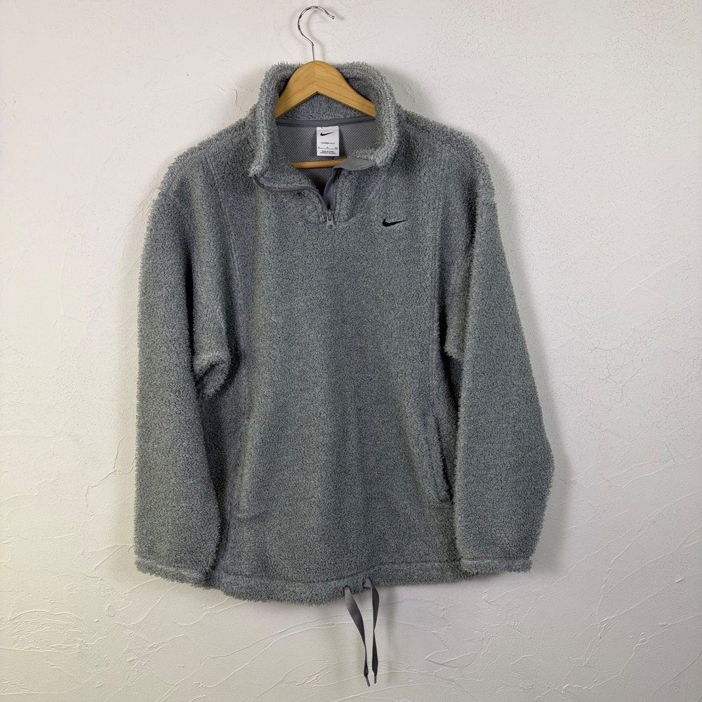 Nike Therma-FIT Pullover Women S Grey Sherpa Fleece Quarter Zip Gorpcore
